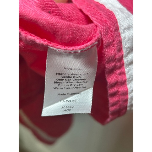 Talbots Petites Linen Top Pink Black White 3/4 Sleeve Tunic Blouse MP - Picture 3 of 6